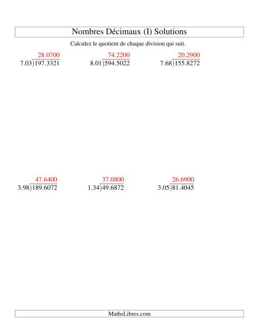 Division de nombres décimaux (10,01 à 10,99) -- Facile (I) page 2