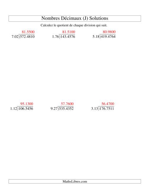 Division de nombres décimaux (10,01 à 10,99) -- Facile (J) page 2