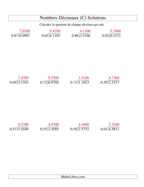 Division de nombres décimaux (1,01 à 1,99) -- Facile (C) page 2