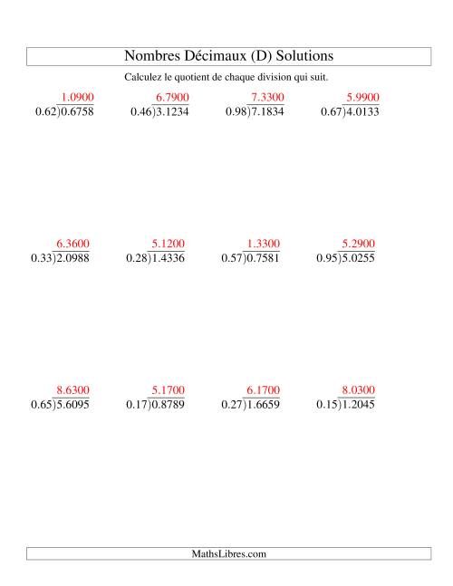 Division de nombres décimaux (1,01 à 1,99) -- Facile (D) page 2