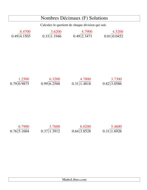 Division de nombres décimaux (1,01 à 1,99) -- Facile (F) page 2