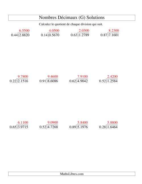 Division de nombres décimaux (1,01 à 1,99) -- Facile (G) page 2