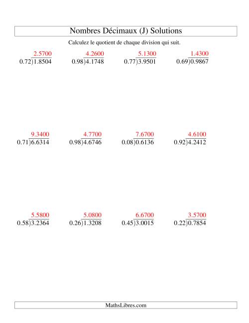 Division de nombres décimaux (1,01 à 1,99) -- Facile (J) page 2