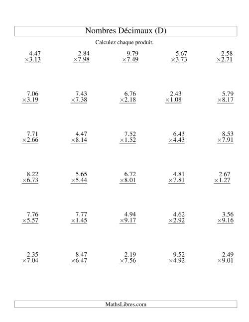 Multiplication de nombres décimaux (1,01 à 1,99) (D)
