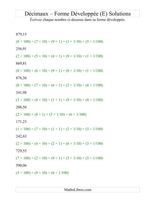Écriture de nombres décimaux en forme développée (3 avant la virgule; 2 après) (E) page 2