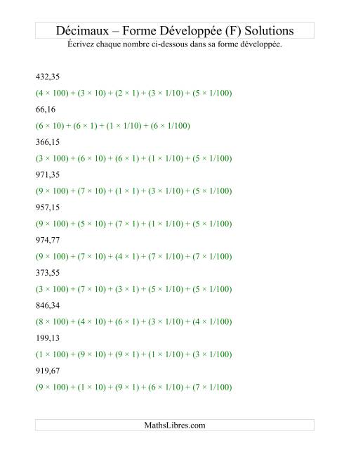 Écriture de nombres décimaux en forme développée (3 avant la virgule; 2 après) (F) page 2