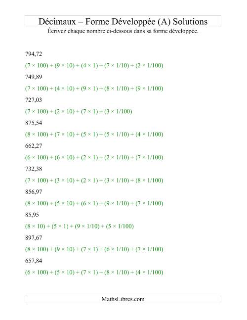 Écriture de nombres décimaux en forme développée (3 avant la virgule; 2 après) (Tout) page 2