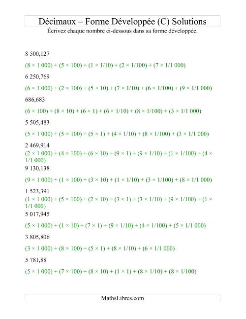 Écriture de nombres décimaux en forme développée (4 avant la virgule; 3 après) (C) page 2