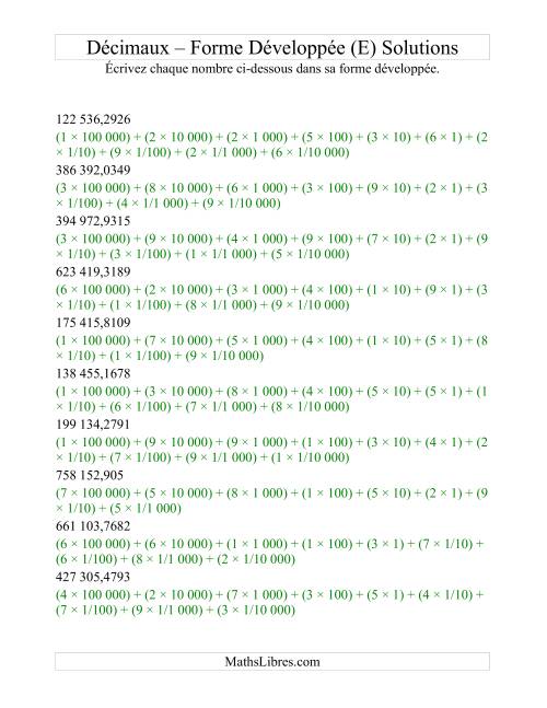 Écriture de nombres décimaux en forme développée (6 avant la virgule; 4 après) (E) page 2
