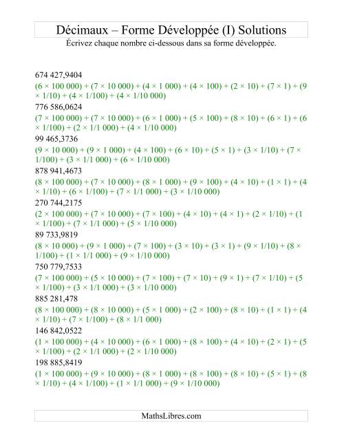 Écriture de nombres décimaux en forme développée (6 avant la virgule; 4 après) (I) page 2