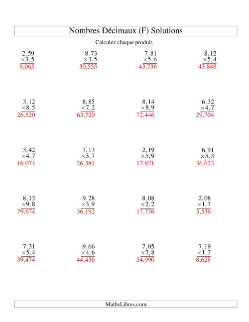 Multiplication de nombres décimaux -- Centièmes 3-chiffres × dixièmes 2-chiffres (F) page 2