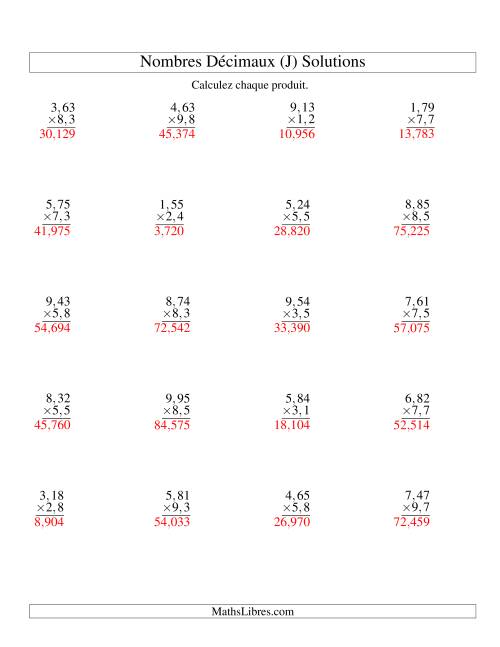 Multiplication de nombres décimaux -- Centièmes 3-chiffres × dixièmes 2-chiffres (J) page 2