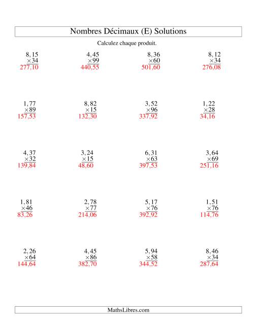 Multiplication de nombres décimaux -- Centièmes 3-chiffres × entiers 2-chiffres (E) page 2
