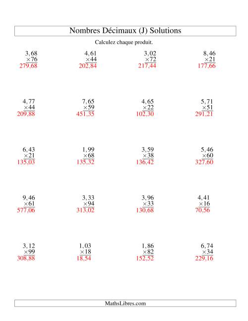 Multiplication de nombres décimaux -- Centièmes 3-chiffres × entiers 2-chiffres (J) page 2