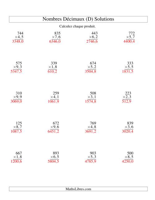 Multiplication de nombres décimaux -- Entiers 3-chiffres × dixièmes 2-chiffres (D) page 2
