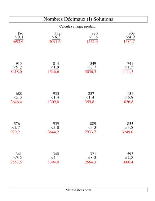 Multiplication de nombres décimaux -- Entiers 3-chiffres × dixièmes 2-chiffres (I) page 2