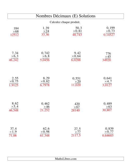 Multiplication de nombres décimaux -- 3-chiffres × 2-chiffres (E) page 2