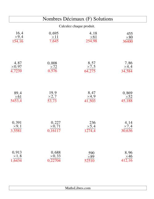 Multiplication de nombres décimaux -- 3-chiffres × 2-chiffres (F) page 2