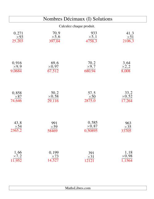 Multiplication de nombres décimaux -- 3-chiffres × 2-chiffres (I) page 2
