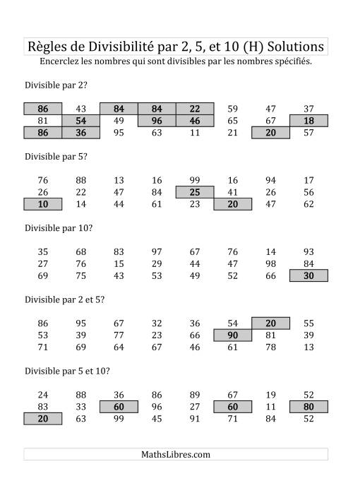 Divisibilité par 2, 5 et 10 -- 2-chiffres (H) page 2