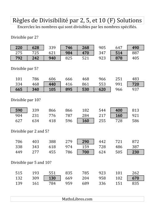 Divisibilité par 2, 5 et 10 -- 3-chiffres (F) page 2