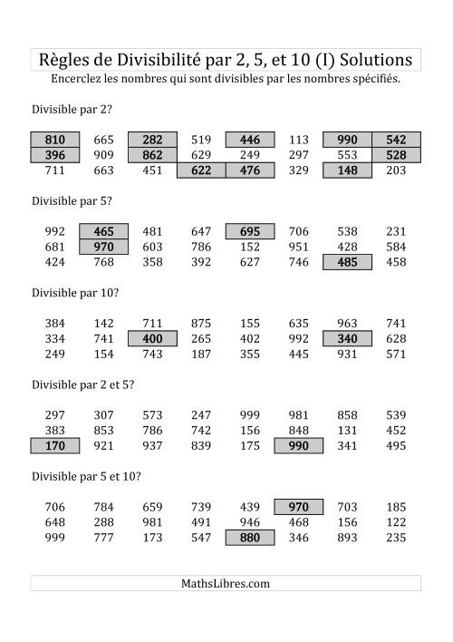Divisibilité par 2, 5 et 10 -- 3-chiffres (I) page 2