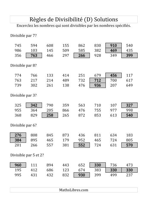 Divisibilité par chiffres 2 à 10 -- 3-chiffres (D) page 2