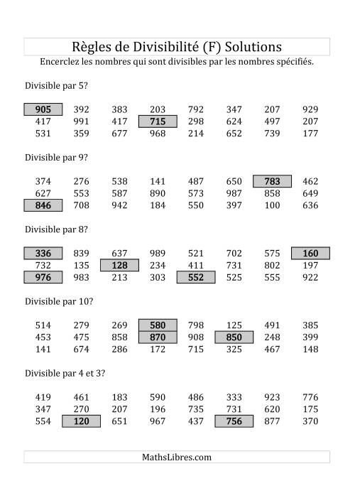 Divisibilité par chiffres 2 à 10 -- 3-chiffres (F) page 2