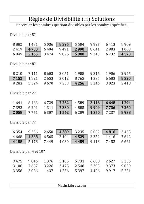 Divisibilité par chiffres 2 à 10 -- 4-chiffres (H) page 2