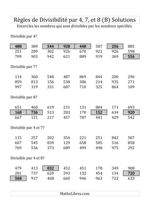 Divisibilité par 4, 7 et 8 -- 3-chiffres (B) page 2