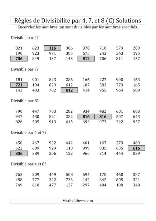 Divisibilité par 4, 7 et 8 -- 3-chiffres (C) page 2