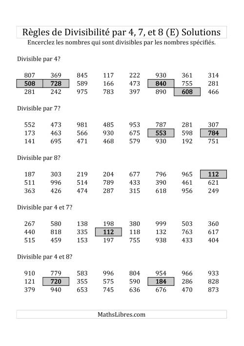 Divisibilité par 4, 7 et 8 -- 3-chiffres (E) page 2