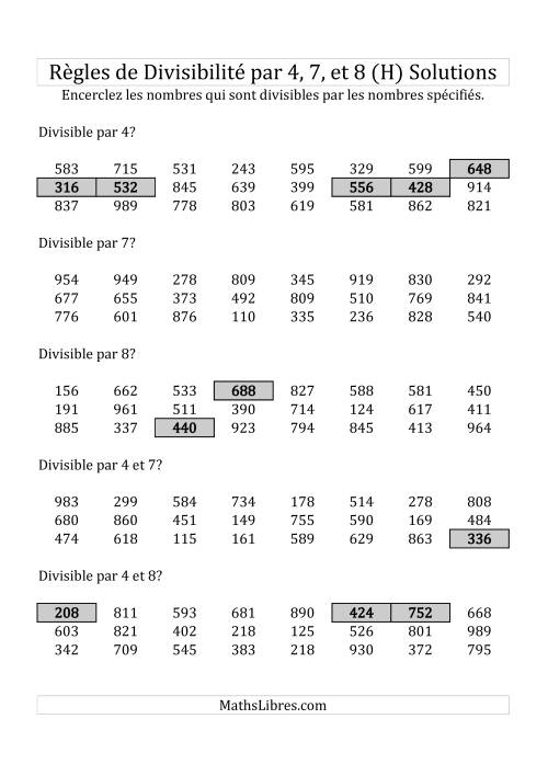 Divisibilité par 4, 7 et 8 -- 3-chiffres (H) page 2