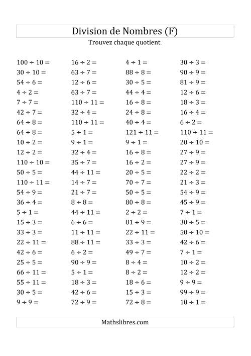 Division de Nombres Jusqu'à 121 (F)