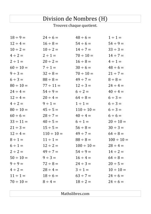 Division de Nombres Jusqu'à 121 (H)