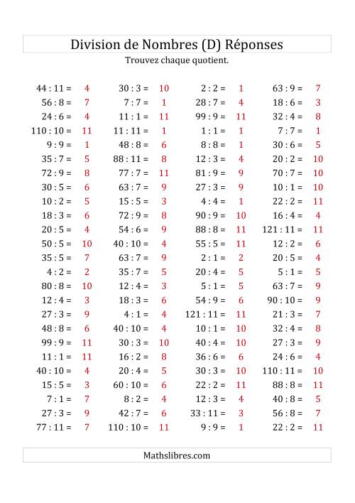 Division de Nombres Jusqu'à 121 (D) page 2