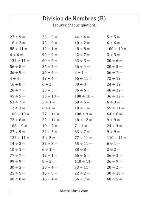 Division de Nombres Jusqu'à 144 (B)