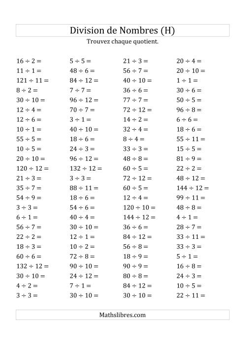 Division de Nombres Jusqu'à 144 (H)