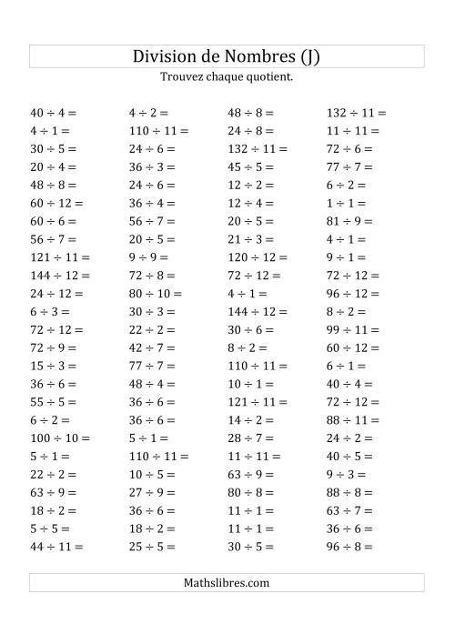 Division de Nombres Jusqu'à 144 (J)