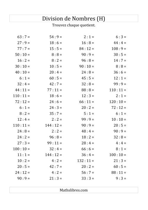 Division de Nombres Jusqu'à 144 (H)