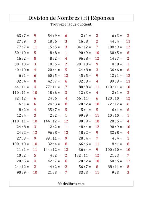 Division de Nombres Jusqu'à 144 (H) page 2