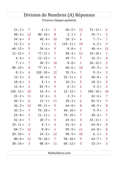 Division de Nombres Jusqu'à 144 (Tout) page 2