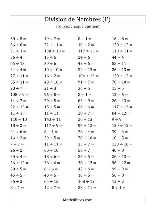 Division de Nombres Jusqu'à 169 (F)