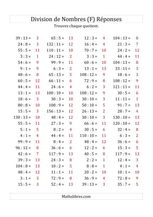 Division de Nombres Jusqu'à 169 (F) page 2