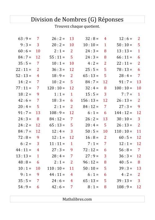 Division de Nombres Jusqu'à 169 (G) page 2