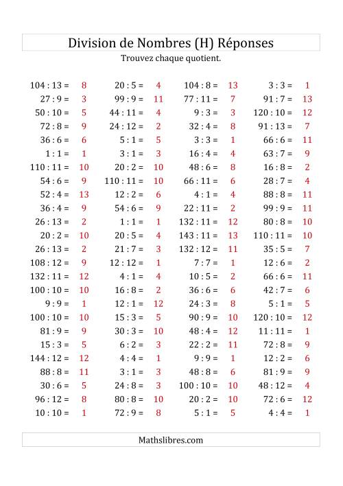 Division de Nombres Jusqu'à 169 (H) page 2
