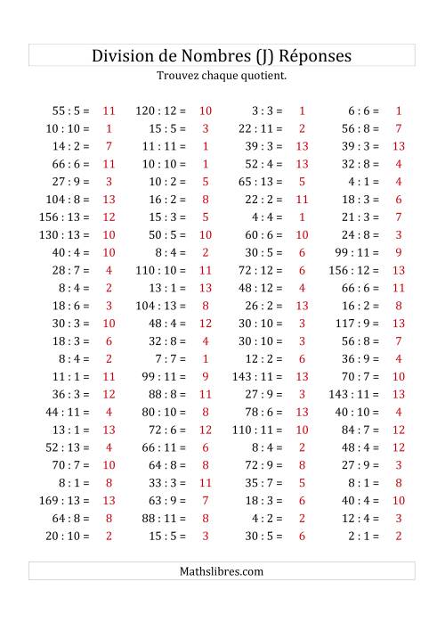 Division de Nombres Jusqu'à 169 (J) page 2