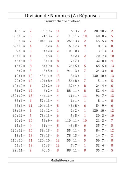 Division de Nombres Jusqu'à 169 (Tout) page 2