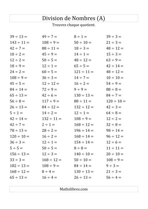 Division de Nombres Jusqu'à 196 (A)