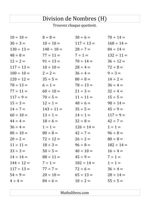 Division de Nombres Jusqu'à 196 (H)